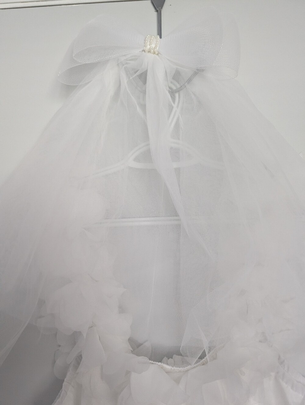 SHEIN White Floral Tulle Flower First Look Wedding Dress with Veil